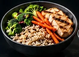 Rice bowl with chicken and veggies